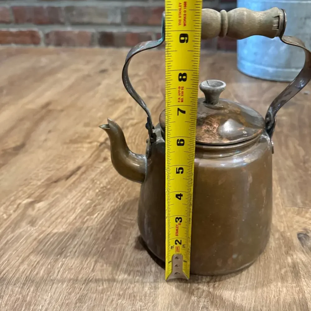 Vintage ODI Portugal Copper Tea Pot Kettle With Wooden Wood Handle & Lid Knob